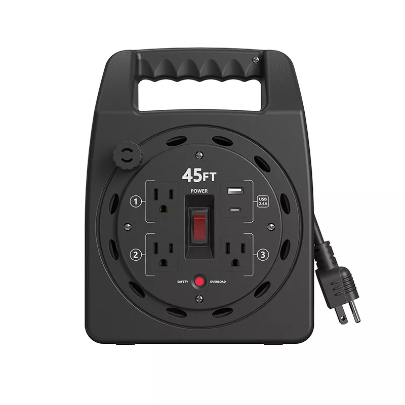 3 vtičnice Usb2.4a Plastični kolut za kabel 45ft z zaščito pred preobremenitvijo 3 vtičnice Usb2.4a Plastični kolut za kabel 45ft z zaščito pred preobremenitvijo