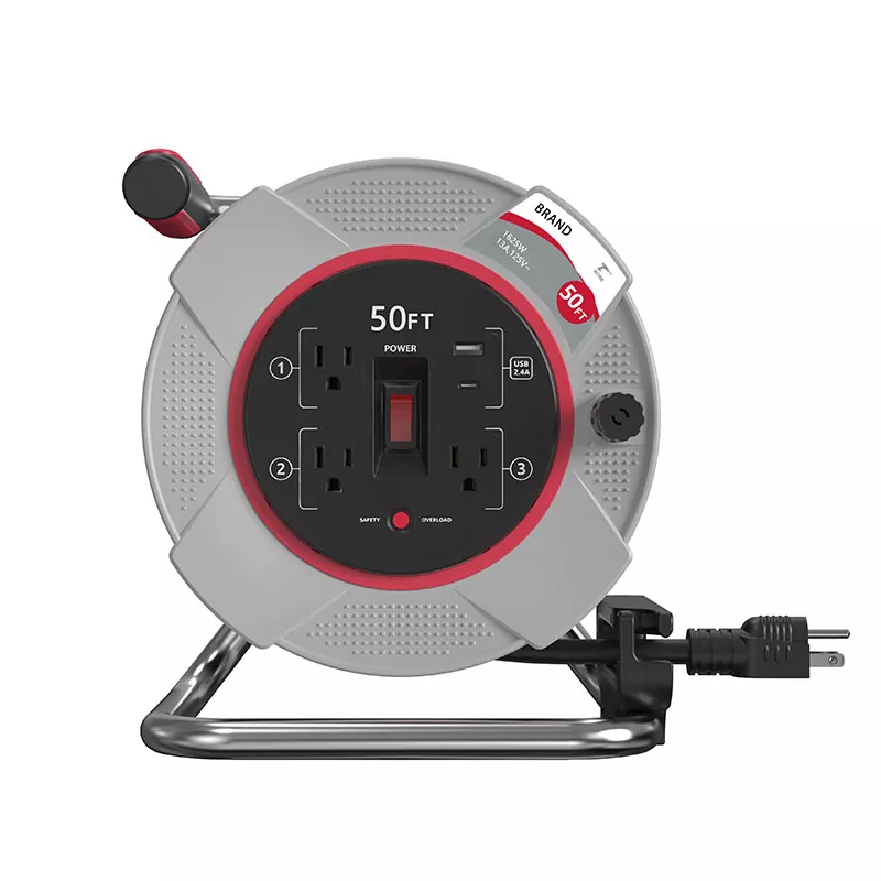 3 vtičnice Usb2.4a Plastični kolut za kabel 50ft z zaščito pred preobremenitvijo 3 vtičnice Usb2.4a Plastični kolut za kabel 50ft z zaščito pred preobremenitvijo